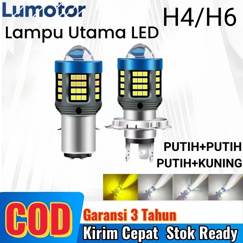 Lampu Depan H4 H6 Laser Senja 2 Warna Putih Kuning Lampu Utama LED High/Low Super Terang