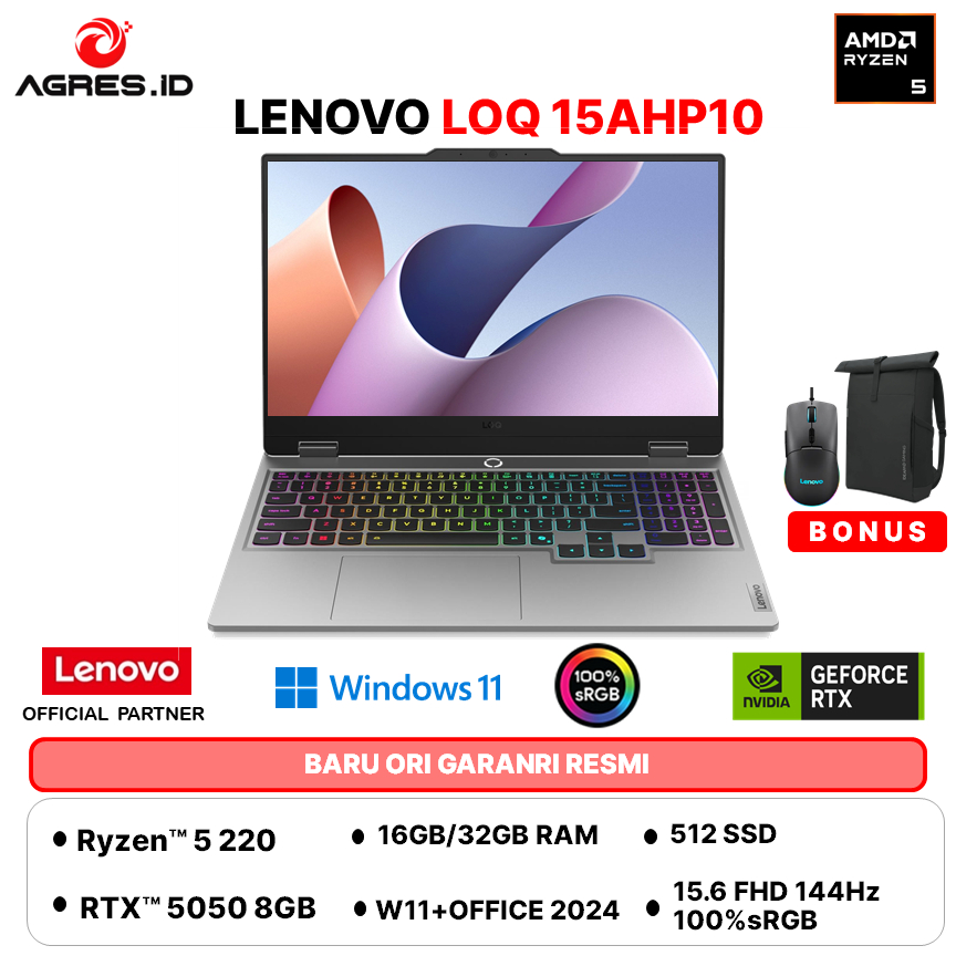 LENOVO LOQ 15 RYZEN 5 220 RTX5050 8GB - RAM 32GB 512GB W11+OHS 15.6FHD 144HZ 100SRGB -73ID