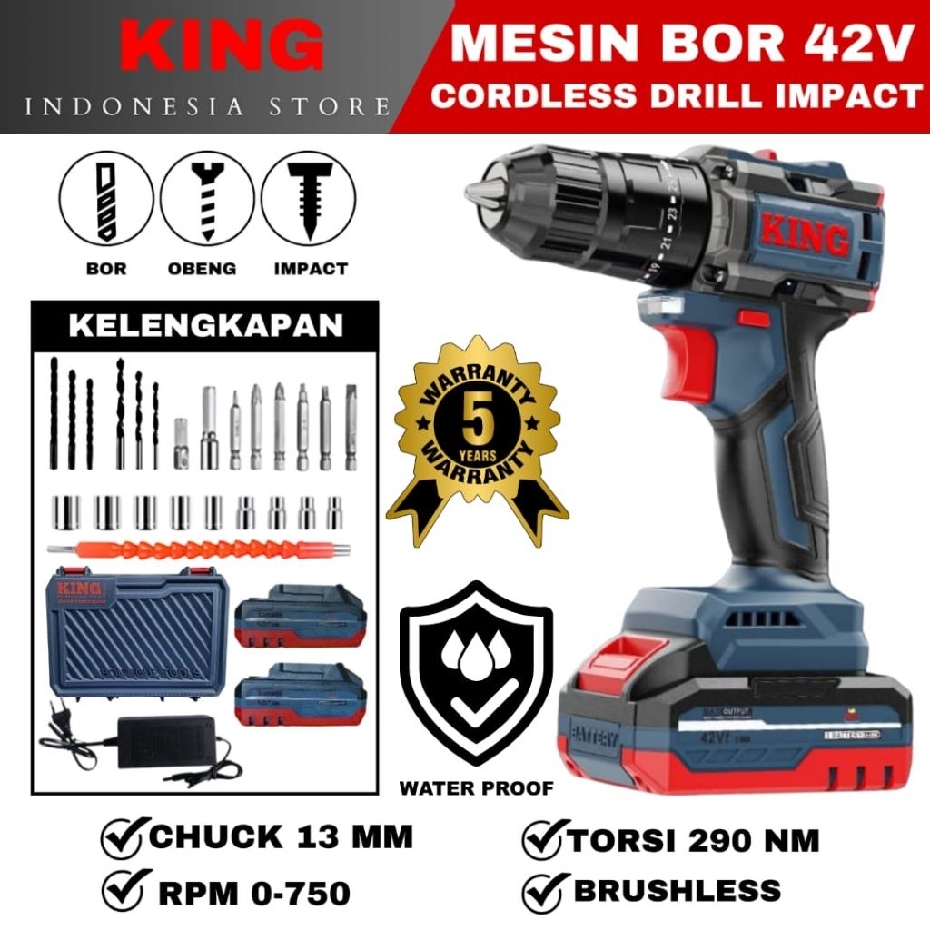 Bor Baterai Cordless Drill Impact 42V Bor Tanpa Kabel Fulset