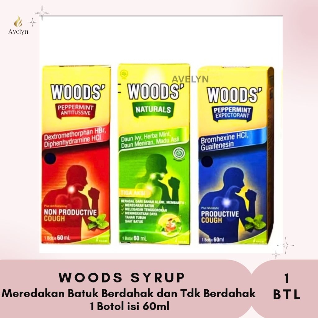 Woods Syrup 60ml / Woods Antitussive (Batuk Tidak Berdahal) / Woods Expectorant (Batuk Berdahak) /  