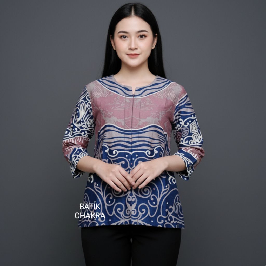 blus batik wanita modern PINK bahan katun lapis full trikot