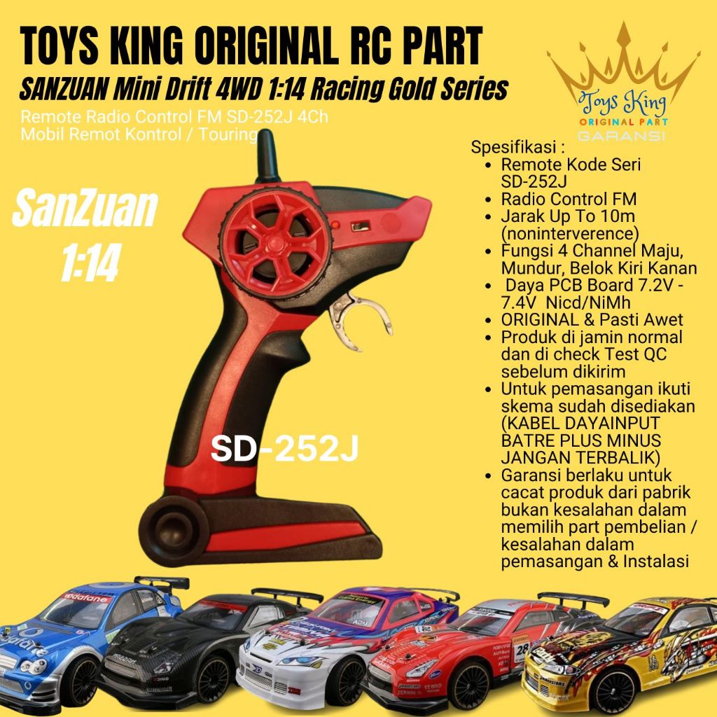 Combo Receiver + Remote SD-252J Board PCB  Modul 4 Ch SANZUAN Mini Drift 4WD  1:14 Racing Gold Serie