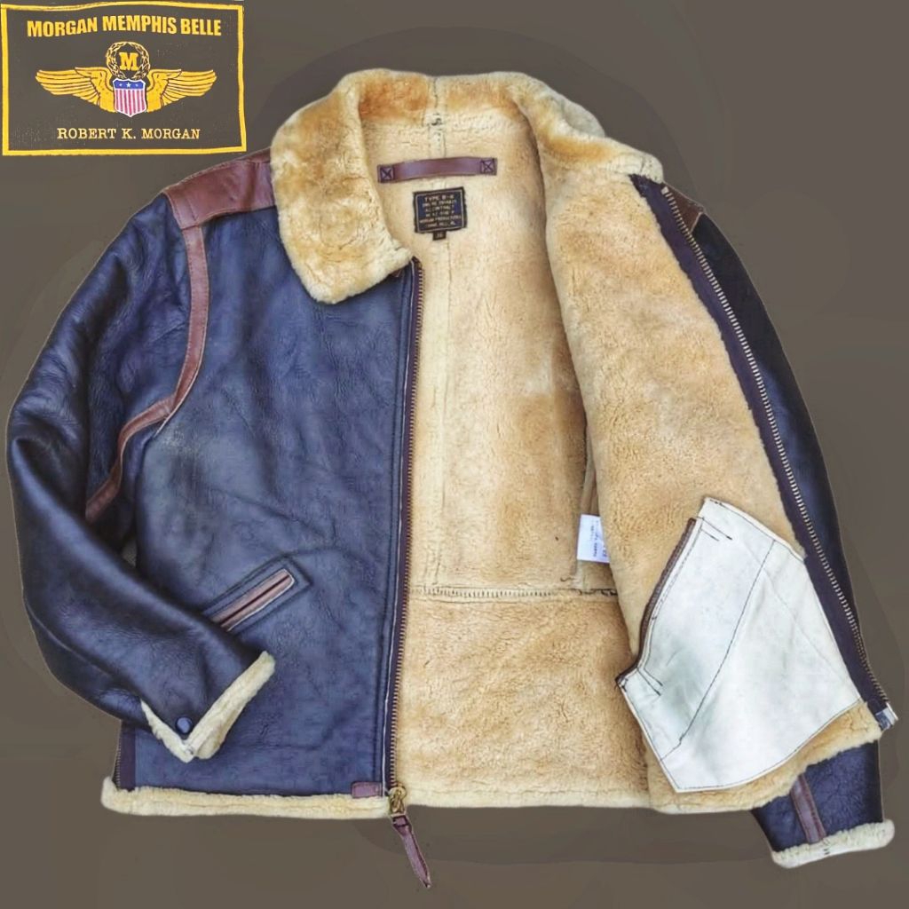 NWOT Morgan Memphis Belle Type B-6 Classic Sheepskin Military Bomber Flight Jacket X Jaket Kulit Bio