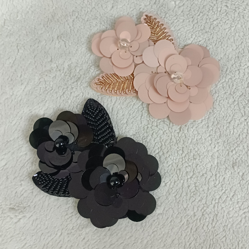 [SAMA SUKA ] 2 Pcs - Rangkai Bunga Besar Payet 3D / Payet Bunga aksesoris kebaya , tas , sepatu atau