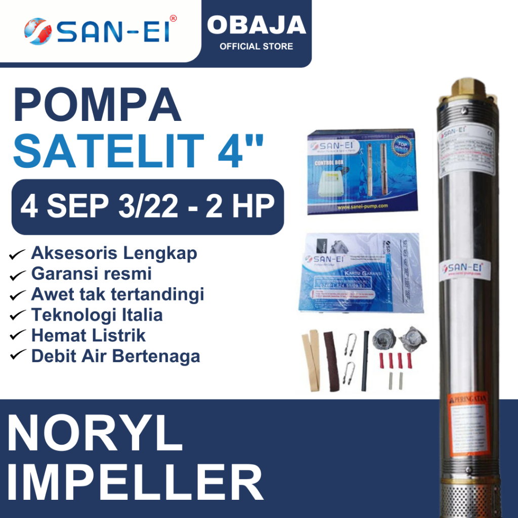 San Ei Pompa Satelit 4 Inch 2 HP Noril / Pompa Submersible 4" 2 HP Impeller Plastik San Ei