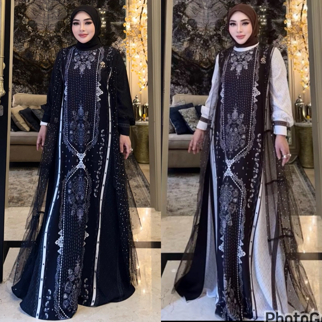 DRESS MEWAH CARDI TILE HITAM PUTIH SS SHELLASAUKIA