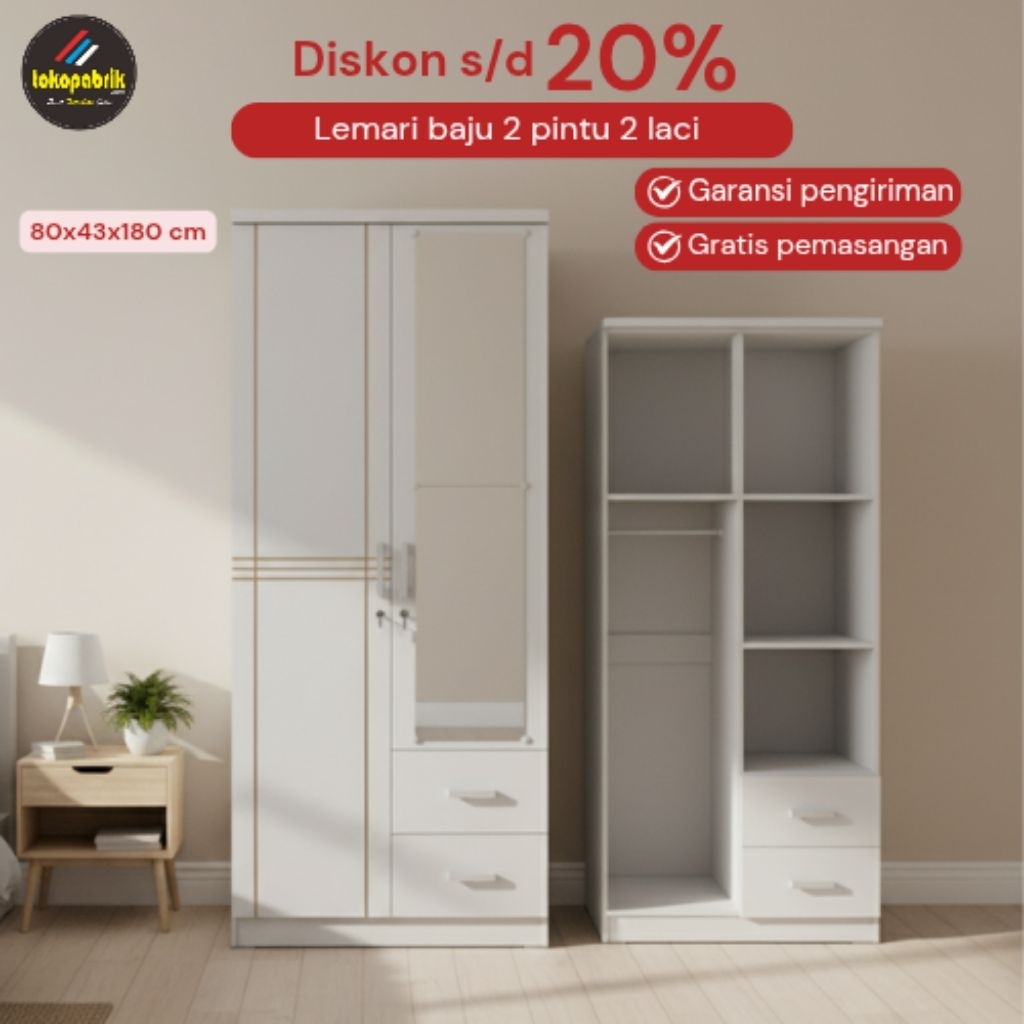 Lemari baju 2pintu 2laci lemari pakaian 2pintu lemari baju olympic lemari pakaian 2pintu kaca full l