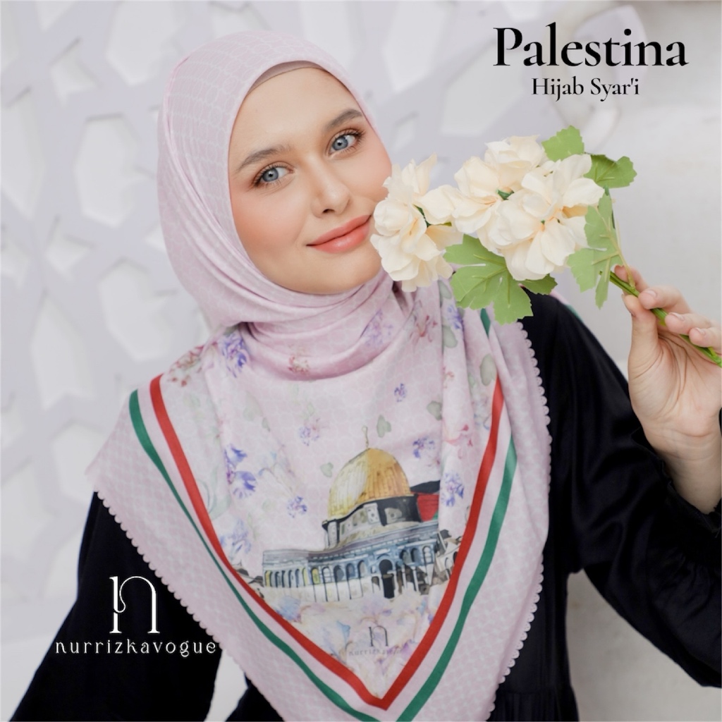 Nurrizkavogue - Scarf Motif Palestina Jilbab Syari' Premium Bahan Voal Ultrafine Free Softbox