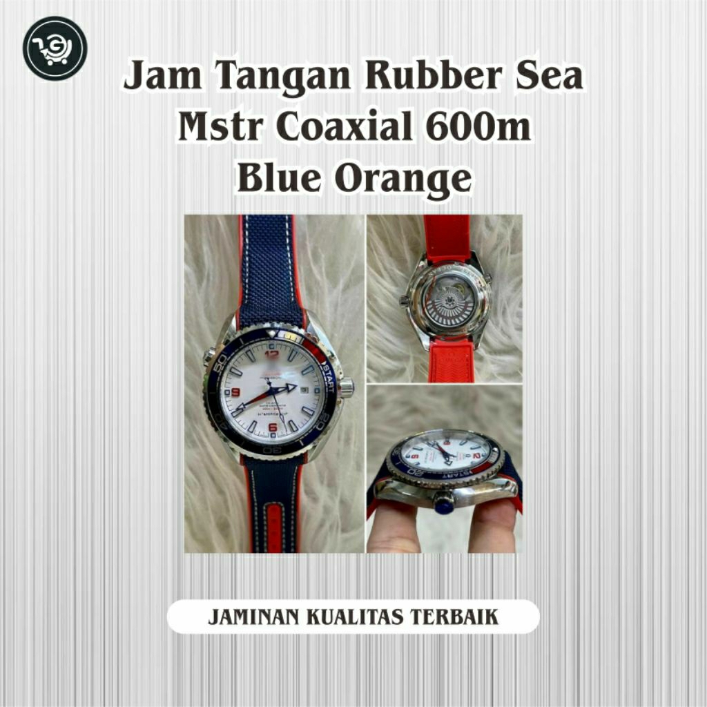Jam Tangan Rubber Sea Mstr Coaxial 600M - blue orange Omega Seamaster Coaxial 600M Rubber Strap