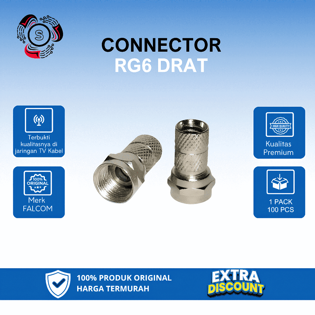 CONNECTOR RG6 DRAT CATV FALCOM 1 PACK 100 PCS (CR6N003) | KONEKTOR DRAT F TEBAL