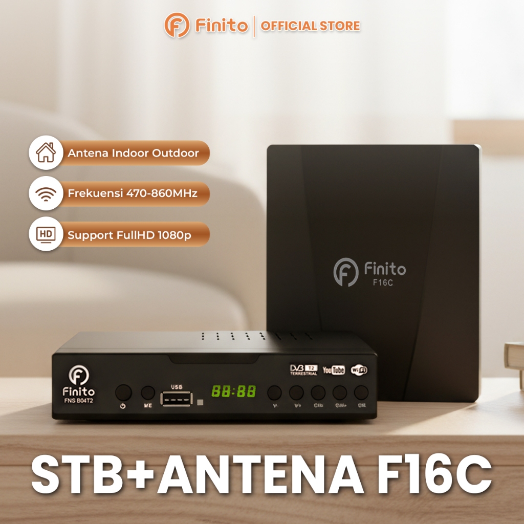 FINITO Paket Bundling STB + Antena F16C USB Support TV Tabung Free Kabel 10Meter