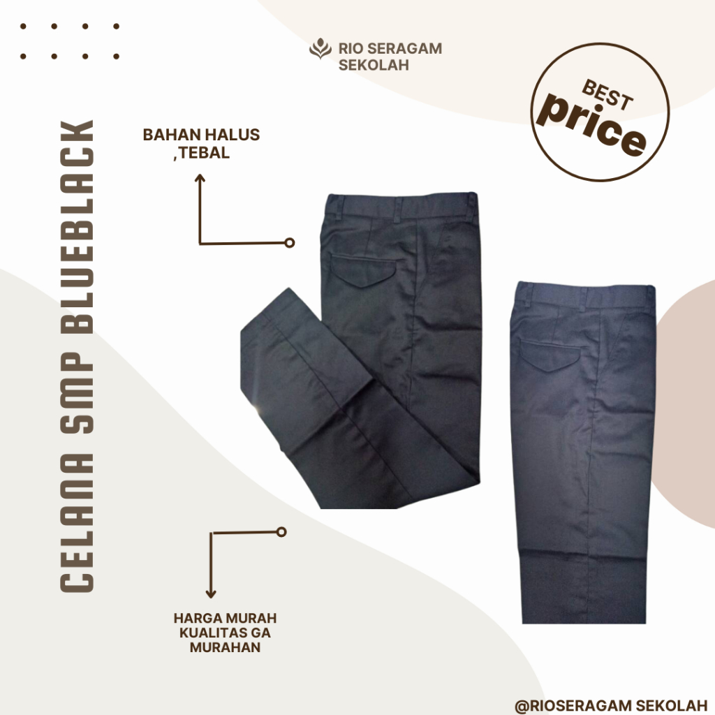 CELANA SERAGAM SMP BLUE BLACK BIRU DONGKER, CELANA SMP BIRU BENHUR BIRU BIASA NAVY RIO NAGATA DRILL