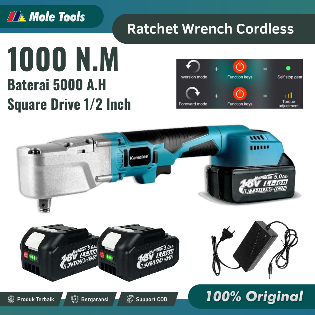 Ratchet Wrench Baterai Kamolee 18V Set Lengkap |  Rachet Wrench Cordless/Kunci pas ratchet 1/2 inch 