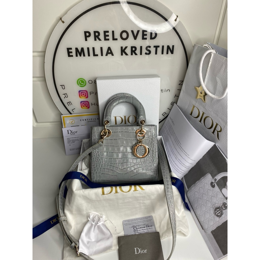 preloved small Lady dior bag crocodile gray cannage  authentic
