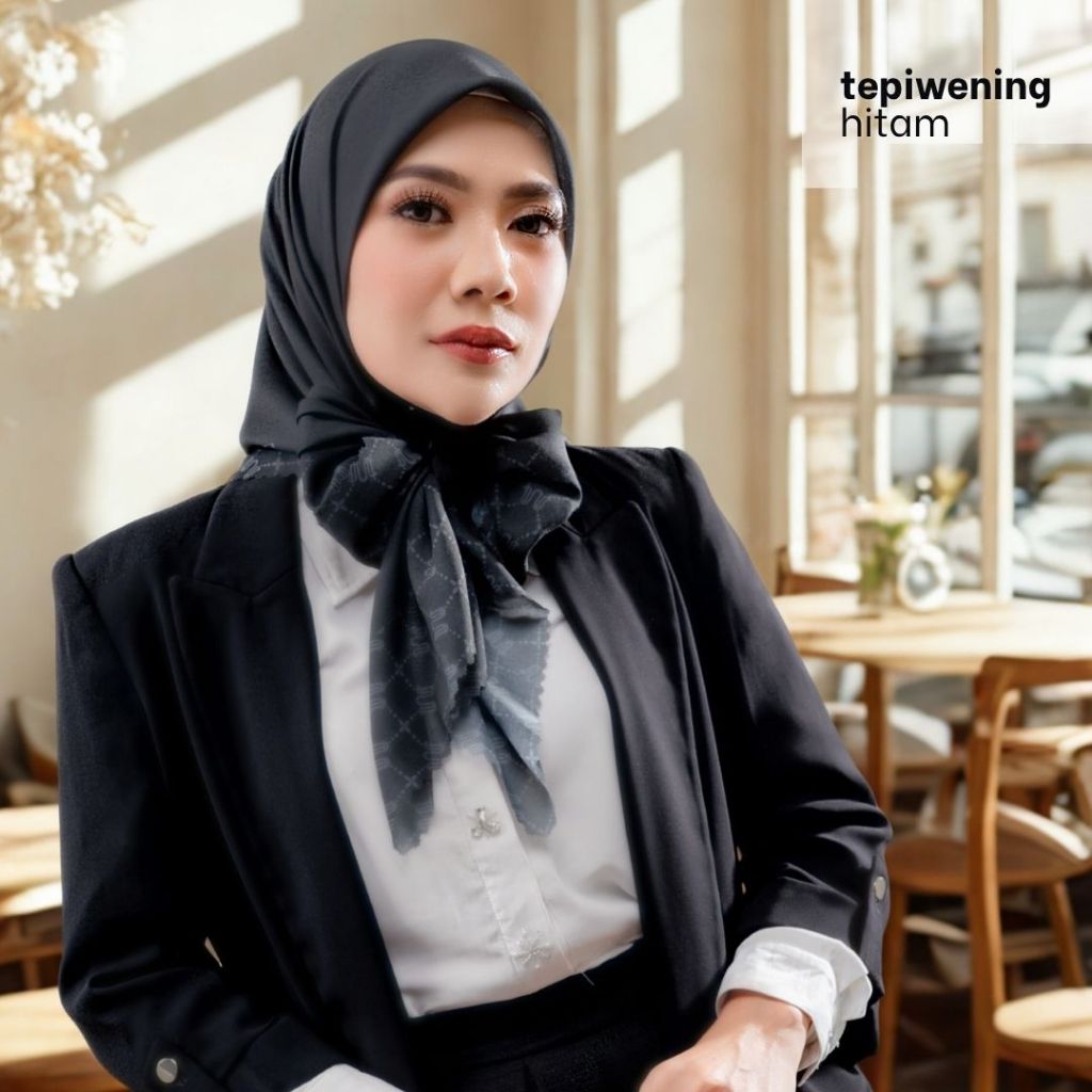 Wulang Narawangsa Hijab Segi Empat Tepiwening Hitam | Kerudung Segi Empat | Hijab Motif Segi Empat |
