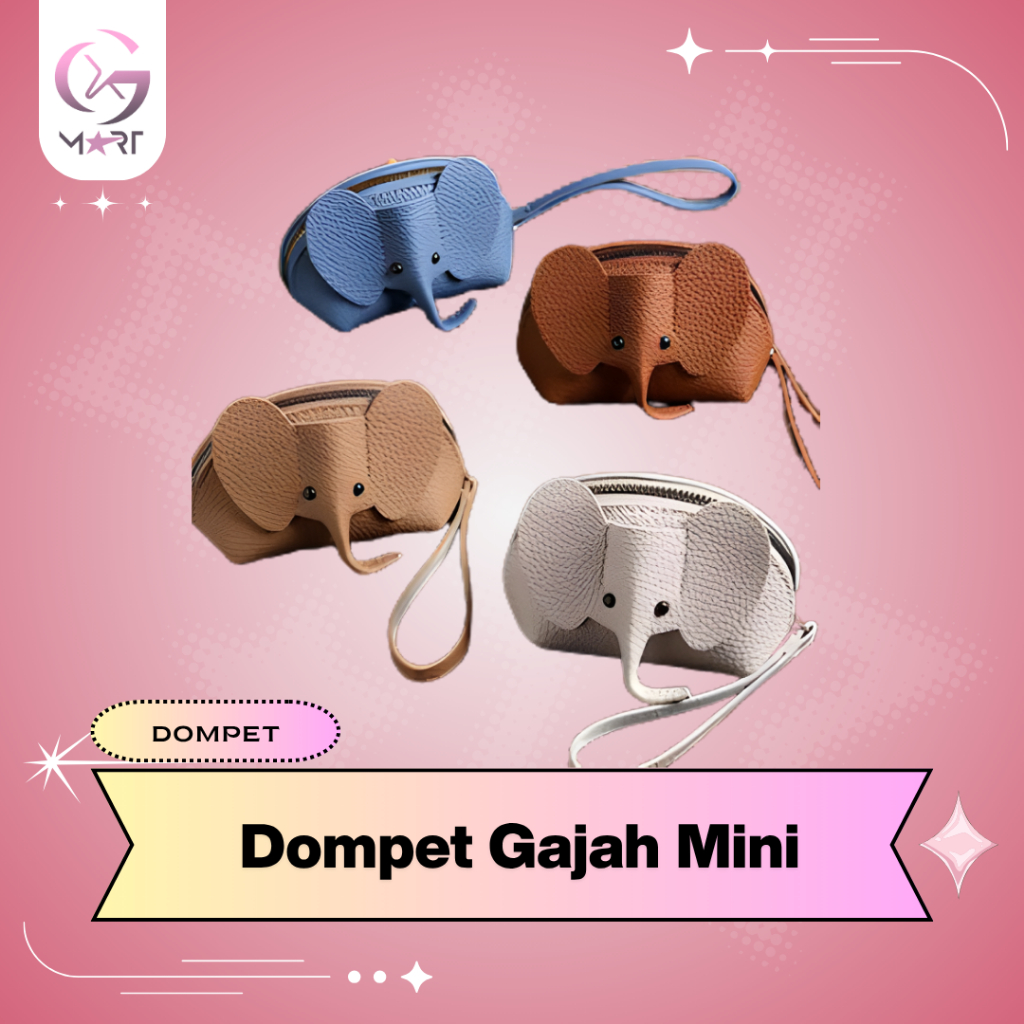 Dompet Koin Gajah Mini Lucu Aesthetic | Dompet Headset Lipstik Gantung Kunci PU Leather