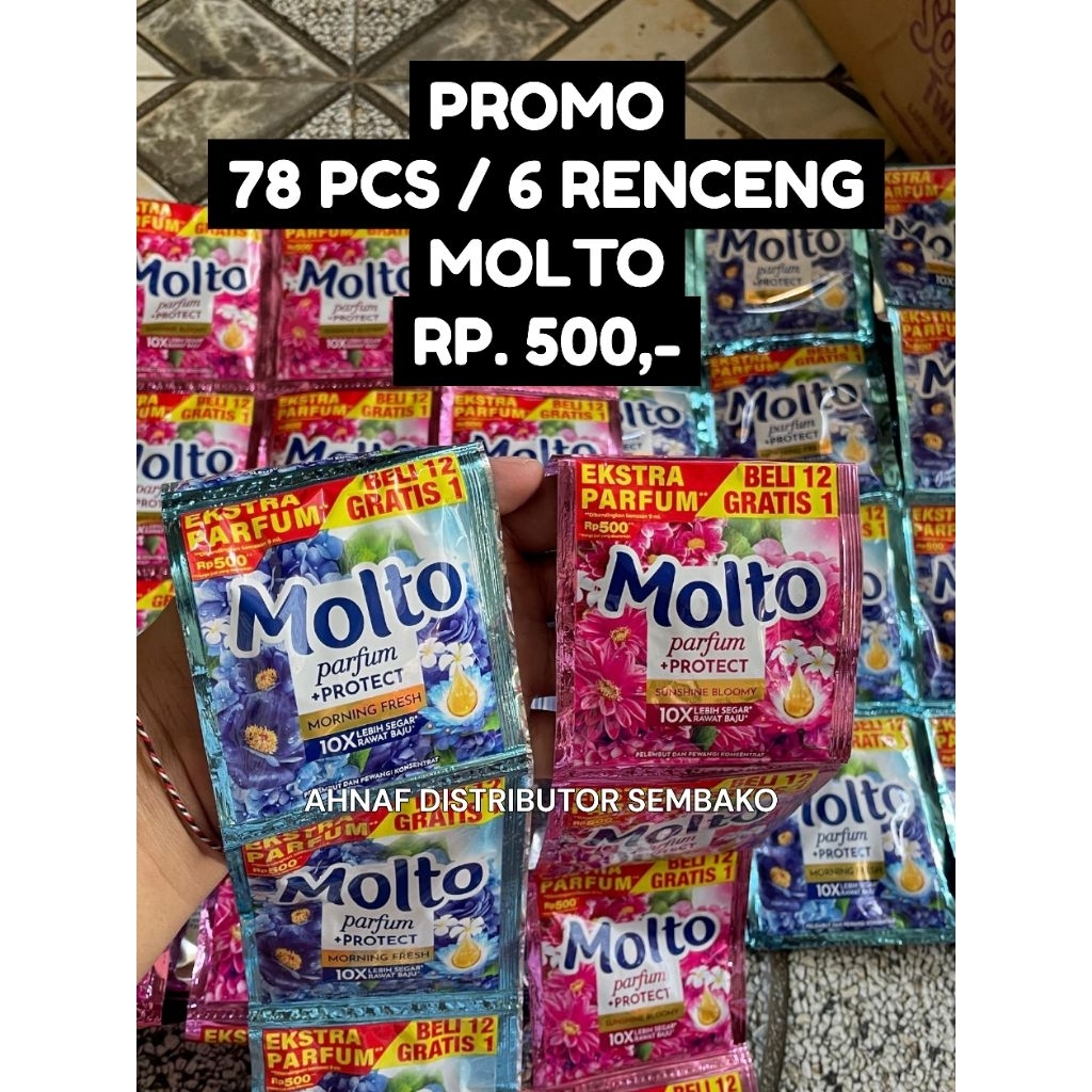 (78 SACHET) MOLTO 500 6 RENCENG / 36 SACHET MOLTO 1000 PEWANGI DAN PELEMBUT PAKAIAN