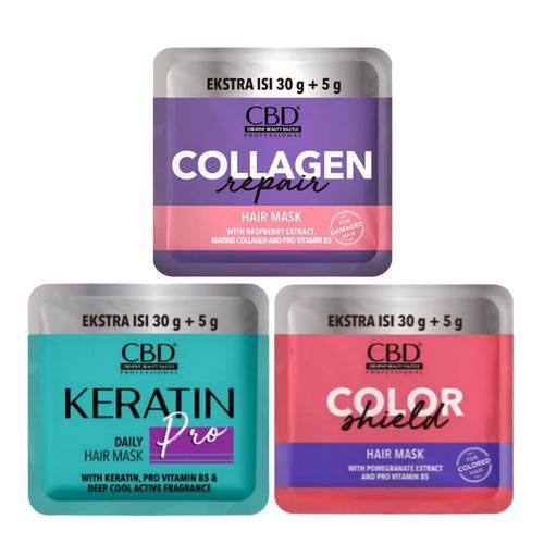 * STAR * CBD PAKET BUNDLING 3 PCS HAIR MASKER 30+5 GR (HIJAU,PINK,UNGU)