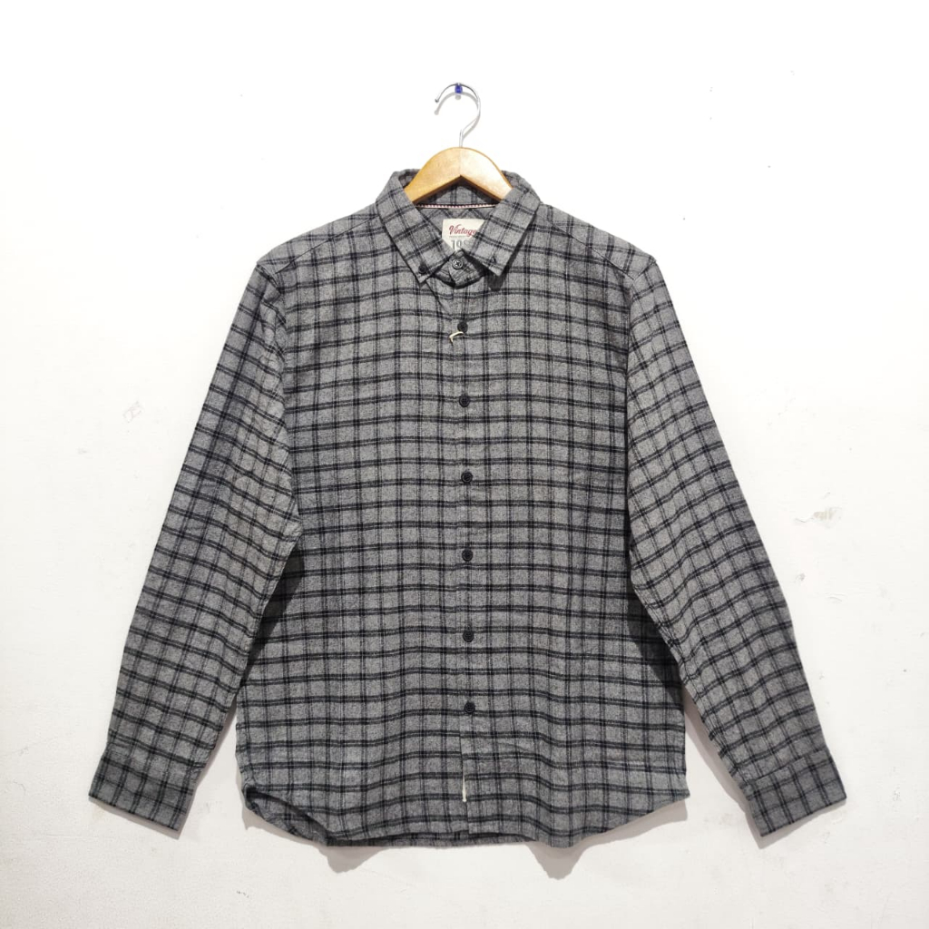 TRIPL3 Vintage Kemeja Casual Kotak-kotak Abu Hitam Lengan Panjang LS489DGR