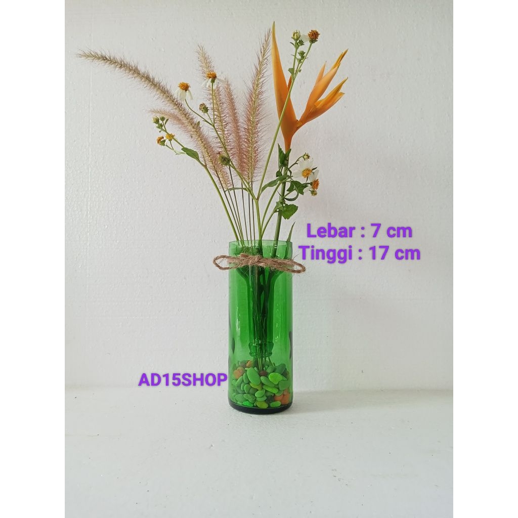 vas bunga kaca hijau vas bunga botol kaca vas aesthetic vas bunga botol cutting