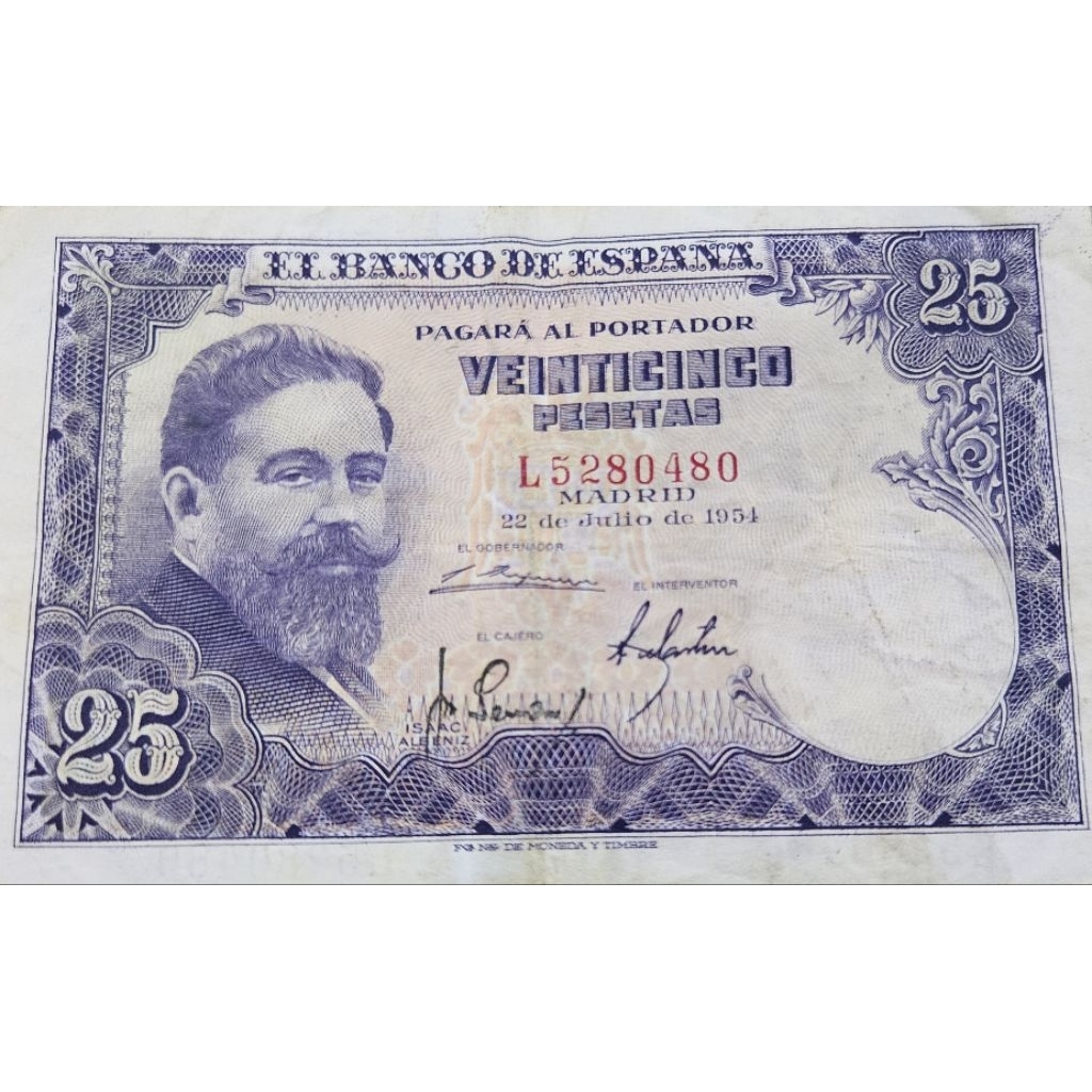 #Super Murah Uang Asing Negara Espana spanyol madrid 25 pesetas 1954 kondiisi utuh bagus original 10
