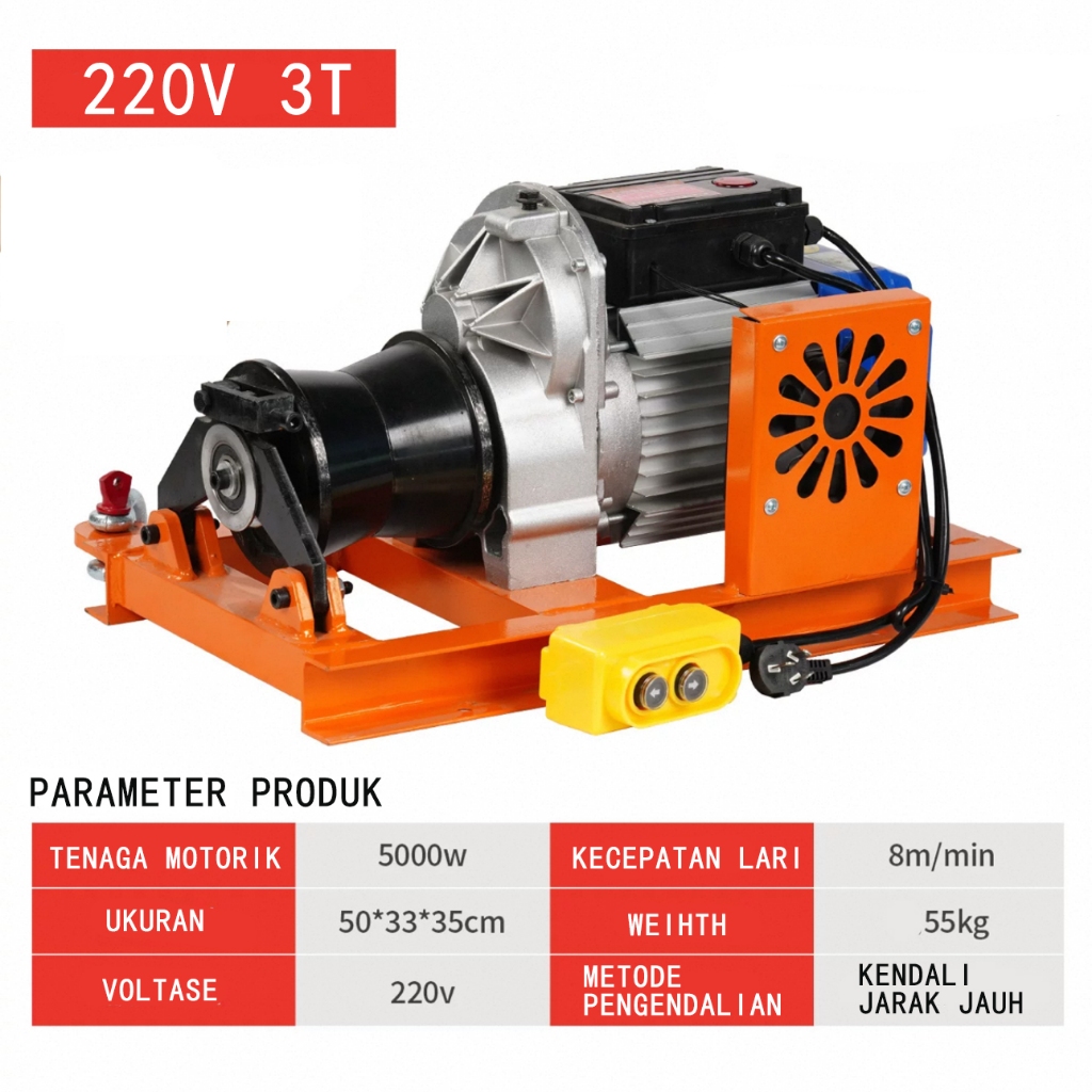 3T 5T Hoist listrik 220V hoist tugas berat Kerekan listrik tali kawat