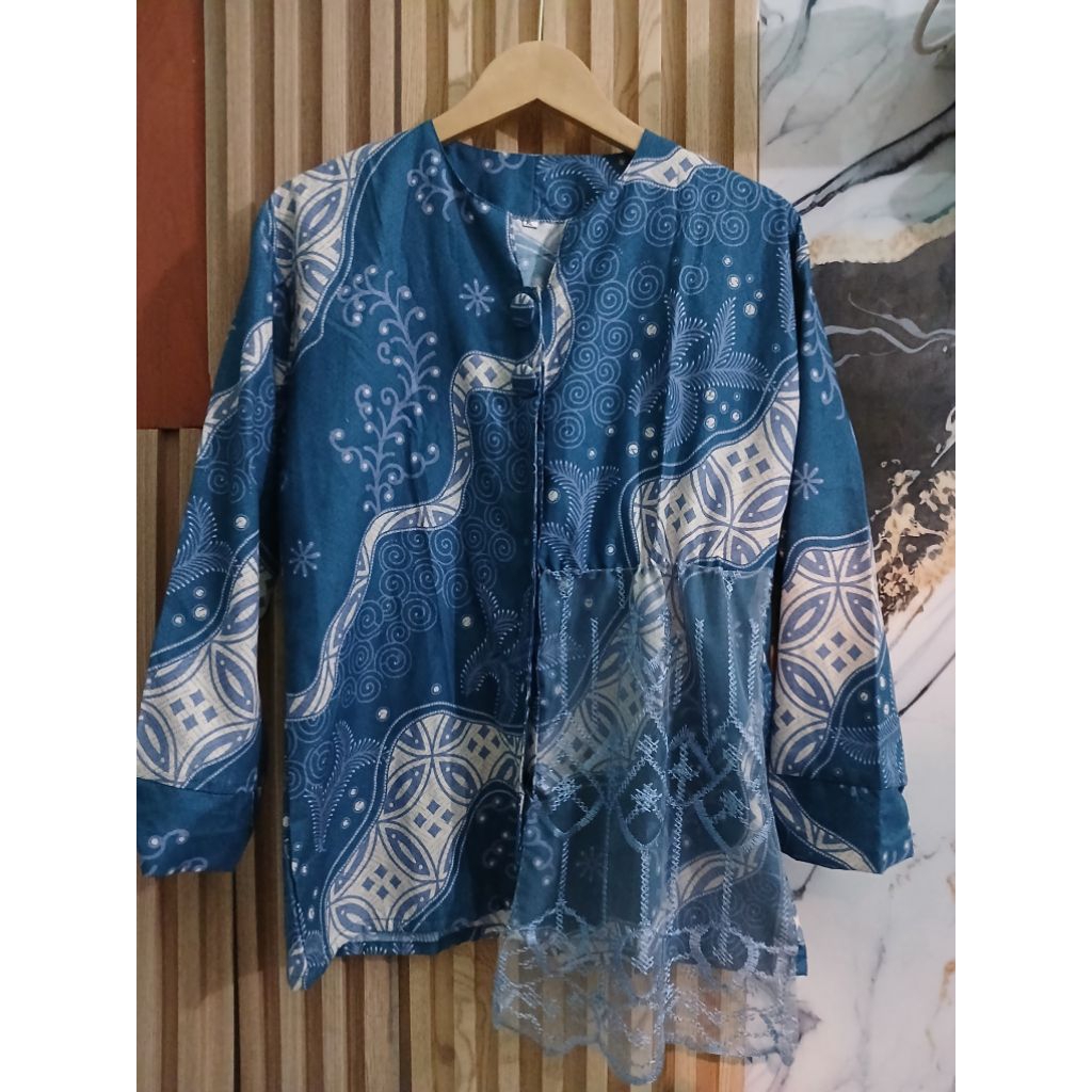 NEW Batik Wanita Modern Mix Brokat Navy