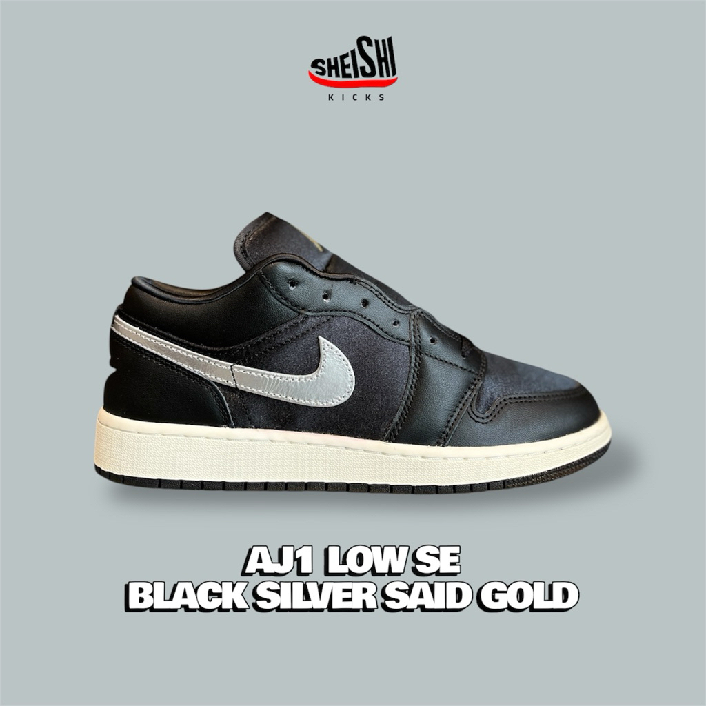 Sepatu Sneakers Pria AJ 1 Low SE Black Silver Sail Gold