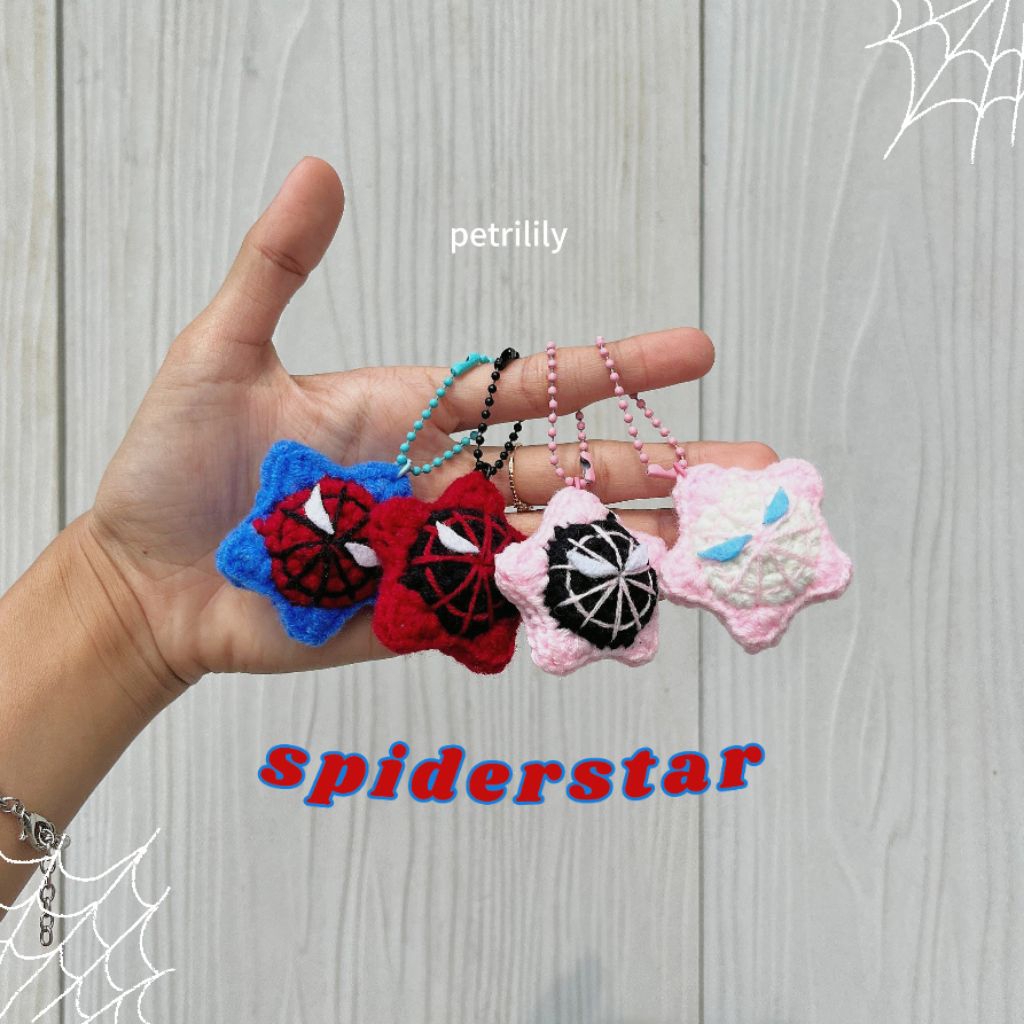 [petrilily] spiderstar keychain | gantungan kunci rajut spiderman | spiderman keychain | couple keyc