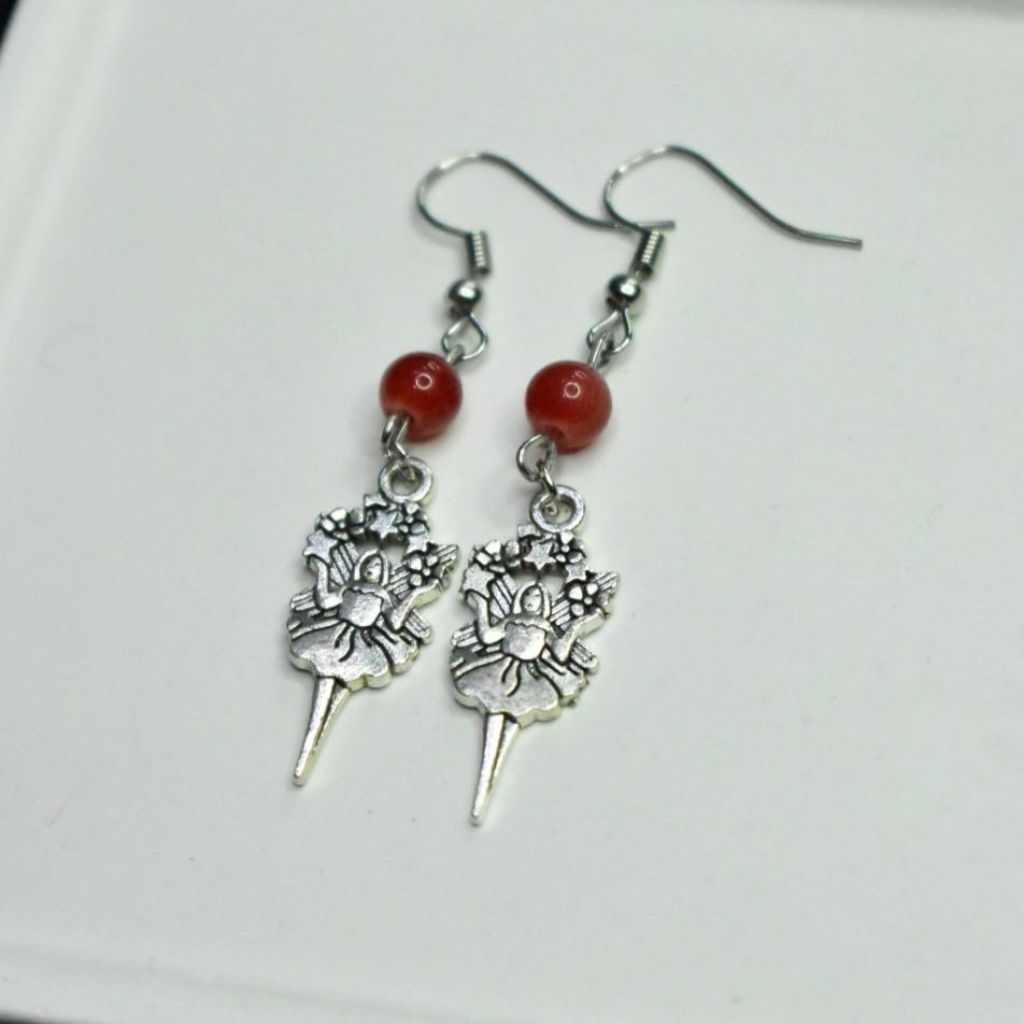Anting Juntai Peri Bunga | Anting Batu Merah Carnelian Silver | Anting Pinterest | Anting Gantung | 