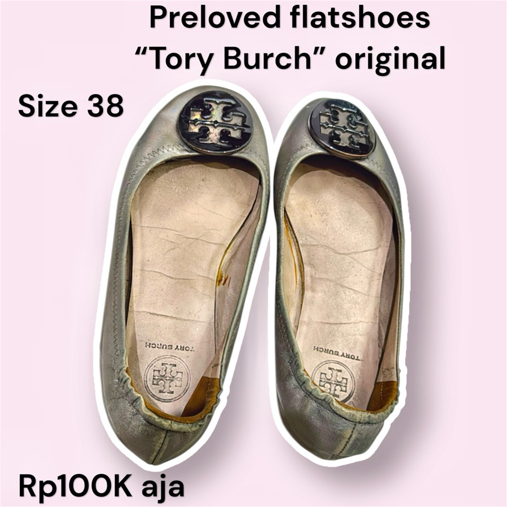 preloved flatshoes tory burch silver