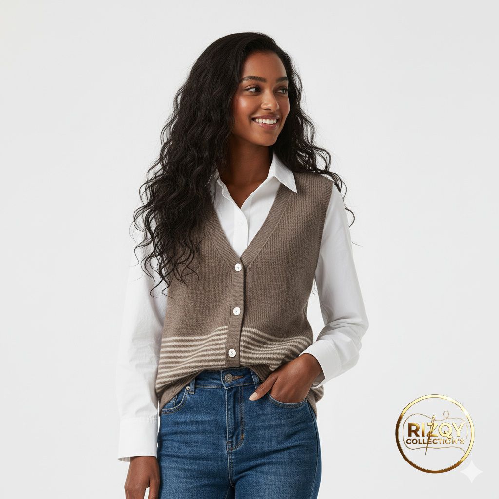 Atasan rajut wanita Rompi cardigan kancing Baju tanpa lengan Sweater korean style Vest formal tebal