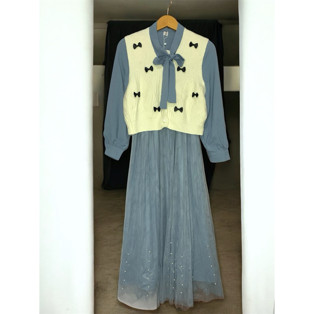 Set Dress Rompi BKK - Set Dress Vest Rajut Import
