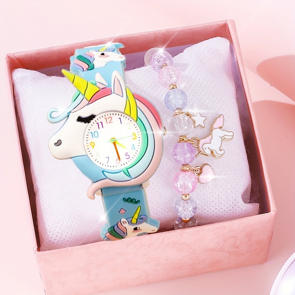 Set Jam Tangan Unicorn dan gelang Kartun Anak Baru Unik dan menarik