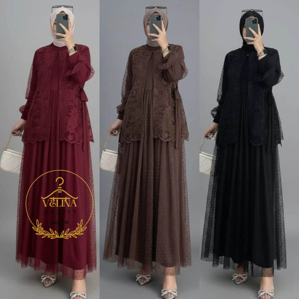 MAXI SAKURA (S M L XL ) GAMIS PESTA TILE MUTIARA FULL DEPAN BELAKANG| GAMIS PESTA KONDANGAN
