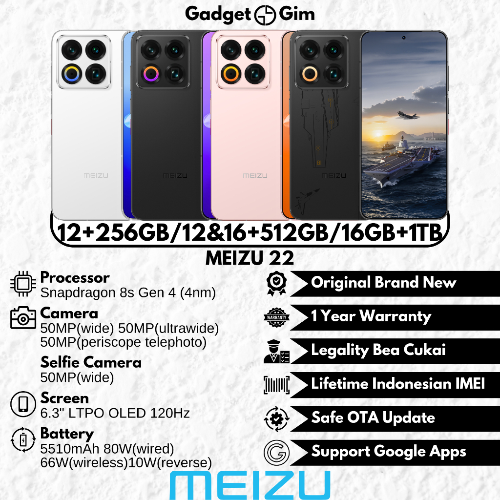 Meizu 22 5G 16GB 1TB Snapdragon 8s Gen 4 120Hz 5510 mAh 80W IP66/IP68 BNIB Bergaransi Original