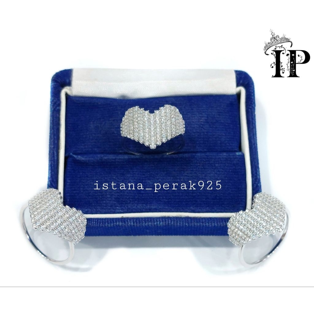 Cincin Perak Wanita Asli Silver 925 Lapis Emas Putih Model Love Permata - Cincin Anti Karat