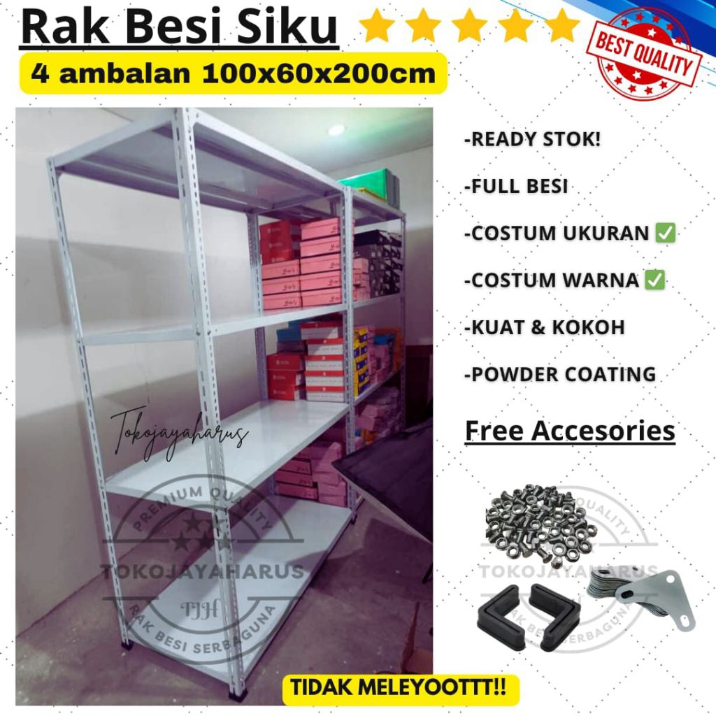 Rak besi siku / rak gudang besi siku lubang 4 susun 100x60x200cm