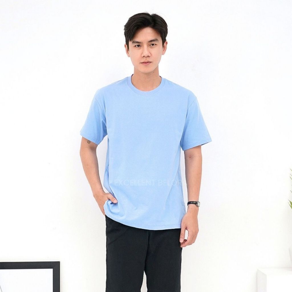 Excellent Design Tshirt Kaos Polos Premium Cotton Combed 24s Unisex Pria Wanita Biru Muda