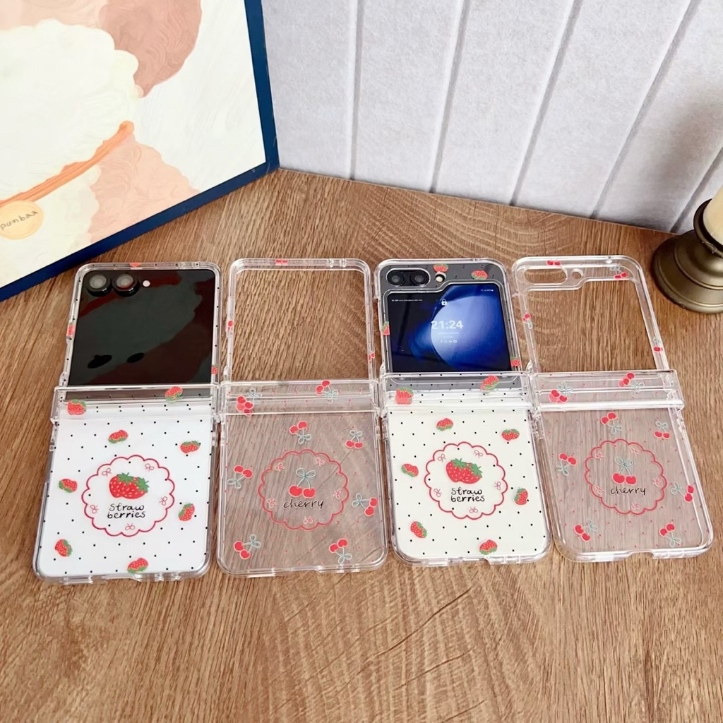 New Case Samsung Zflip7 Pelindung Tengah Cherry Strawberries Polkadot With Cute Charm Cantik Imut TP