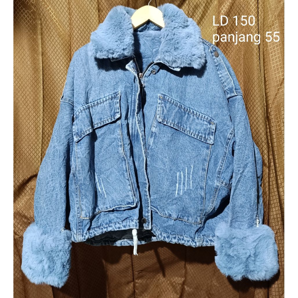 jaket winter denim bulu Sherpa jaket musim dingin bulu Sherpa jaket denim wanita biru jaket denim Sh
