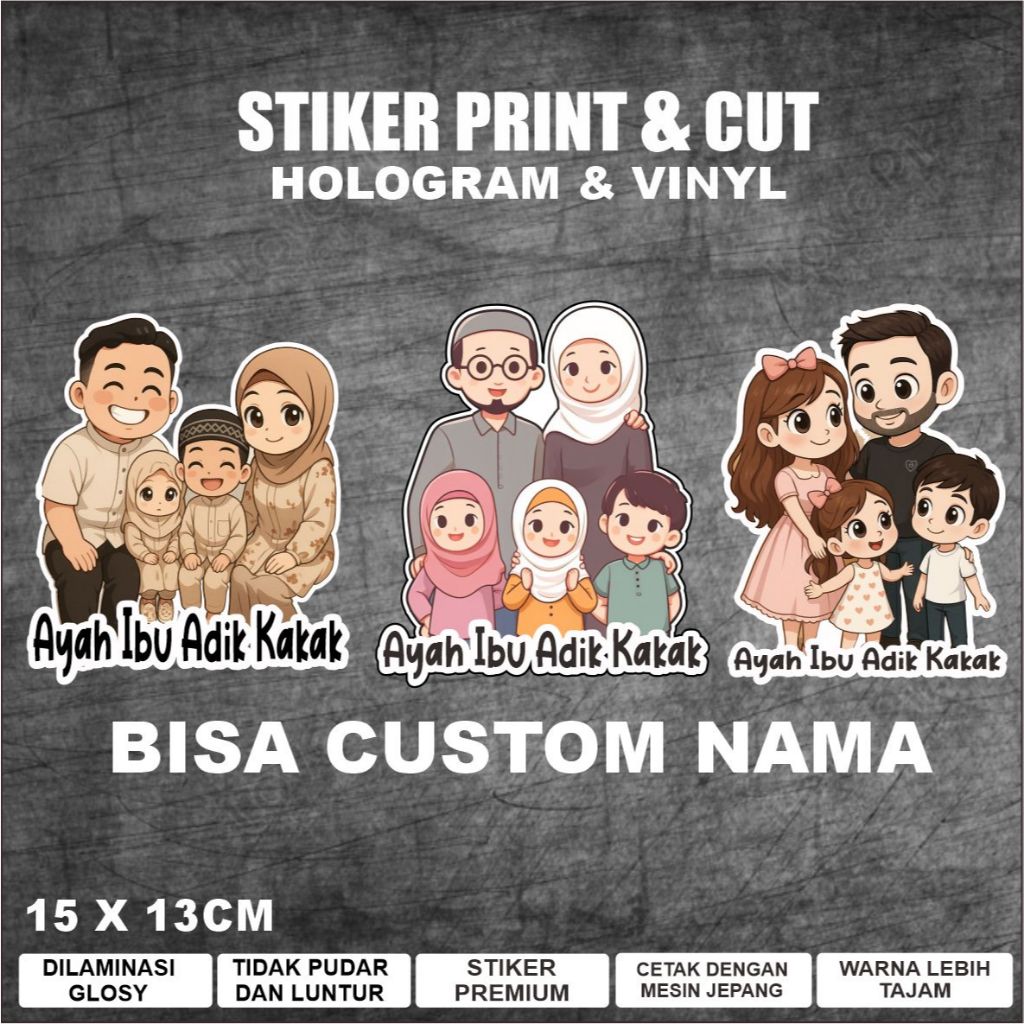 Stiker happy family ,bisa custom nama,stiker Anime Tahan Air dan Anti Pudar