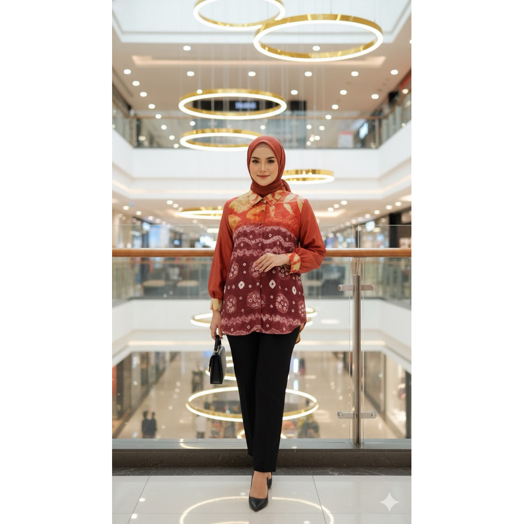 Kemeja Ecoprint Kombinasi Jumputan