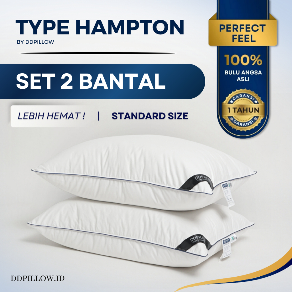 DDPillow Set 2 Bantal Bulu Angsa Asli Type Hampton (Perfect Feel) / Bantal Tidur Hotel Bintang 5