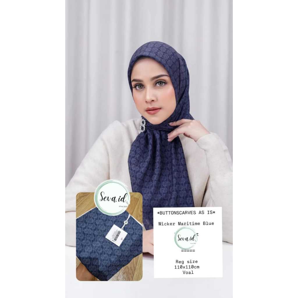 MODINITY Buttonscarves Sale BS Hijab Wicker Voile Square Maritime Blue AS IS Defect Minor