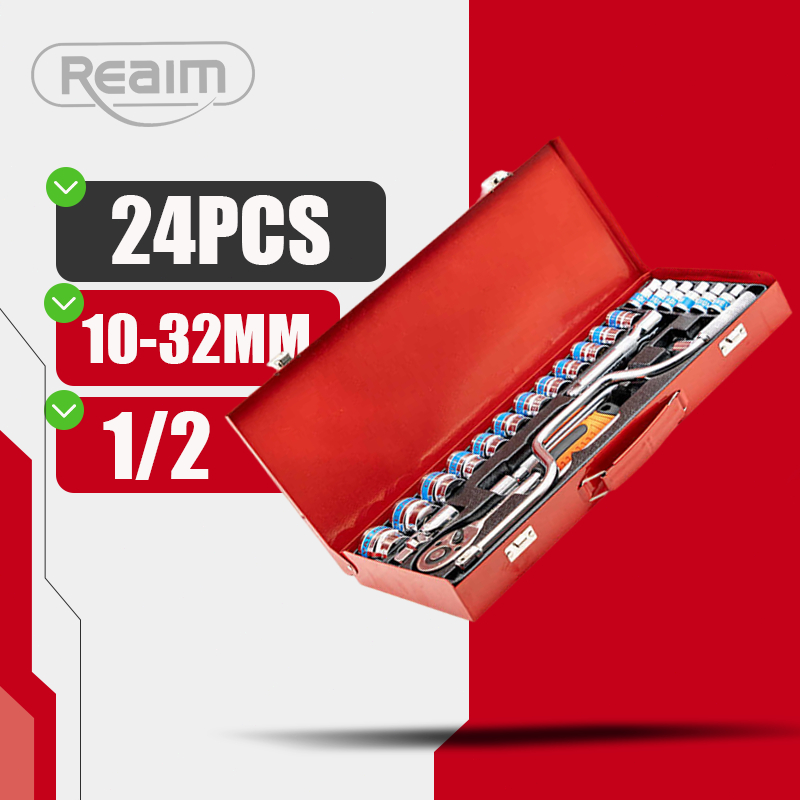 Reaim Kunci Sok 24PCS Kunci Set Lengkap Kunci Set Toolkit Set Tool Box Set Lengkap