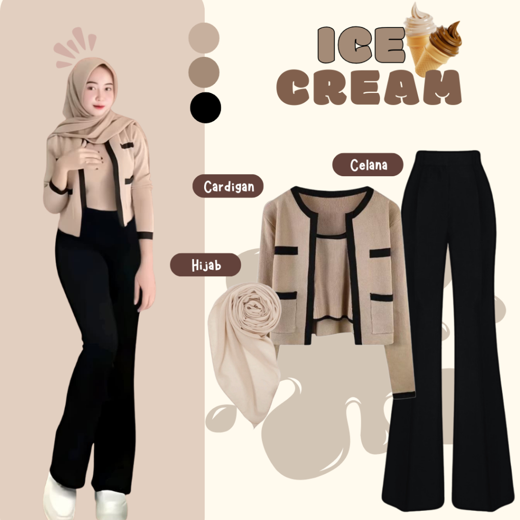 Setelan Wanita Cardigan Celana Hijab untuk OOTD Korea Hangout