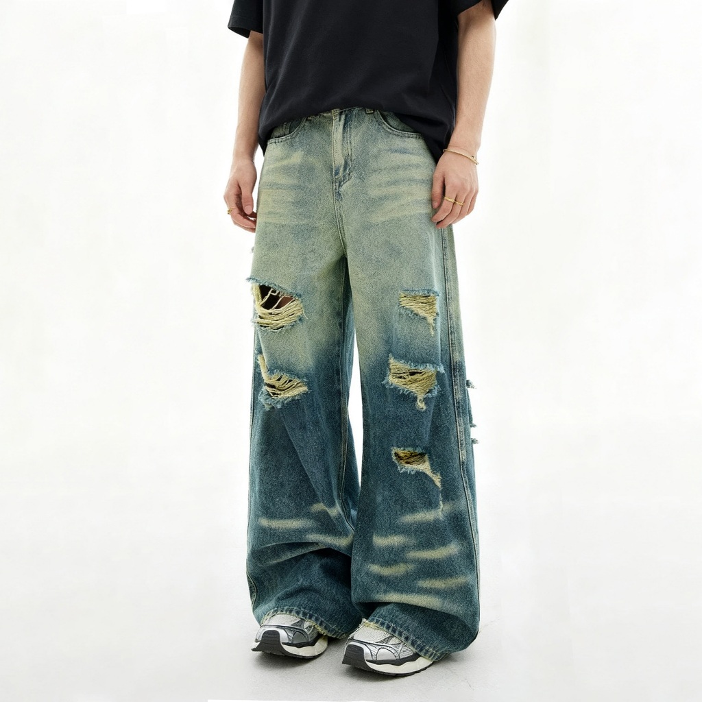 celana jeans pria sobek longgar keren premium celana kulot pria terbaru original loose fit reguler f