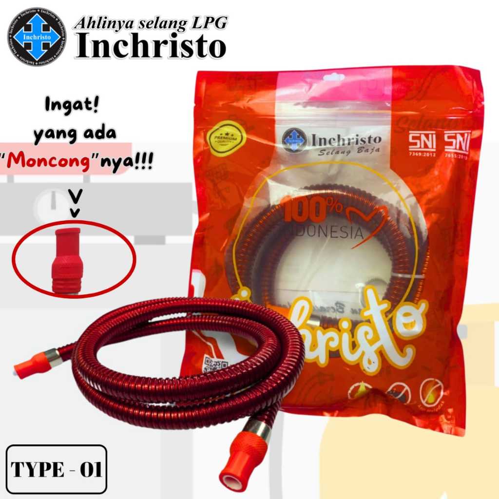 Inchristo Selang Baja Selang Gas Premium Anti Bocor Lapisan Kuat Tahan Lama