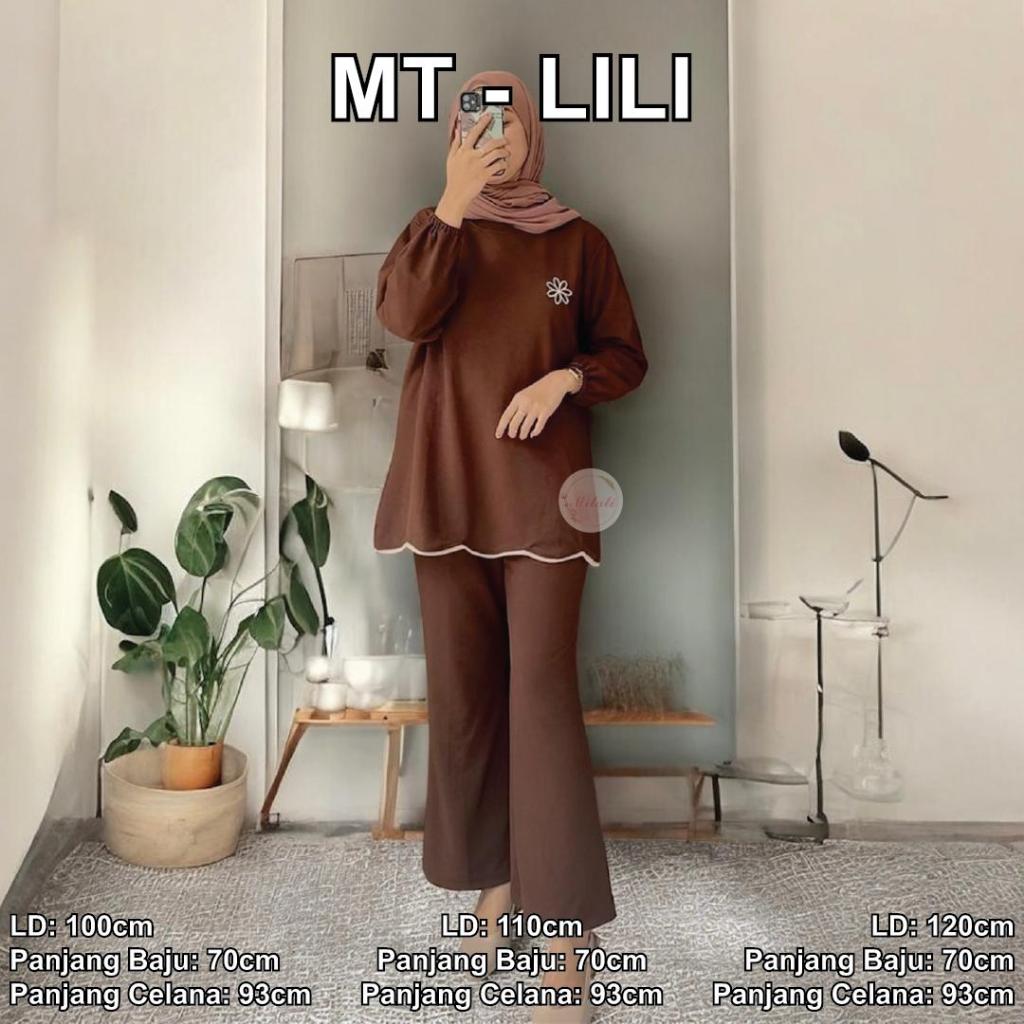 MT - Oneset Lili Bahan Knit Osaka Variasi BORDIR Bunga Muslim Wanita Setelan Jilbab Gamis Topi Shaki